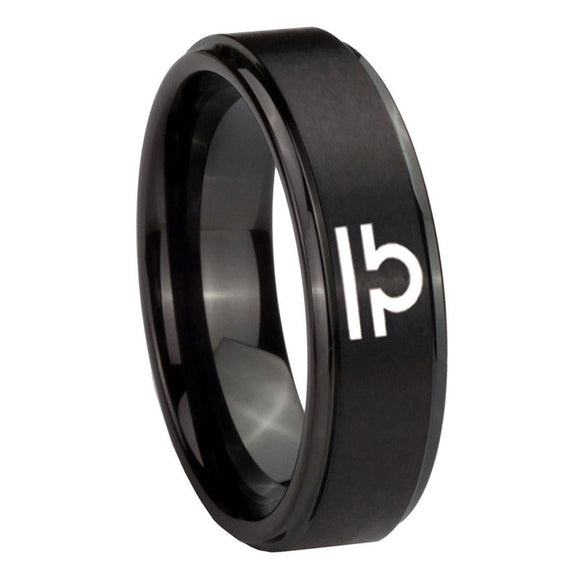 8mm-Libra-Horoscope-Step-Edges-Brush-Black-Tungsten-Carbide-Bands-Ring