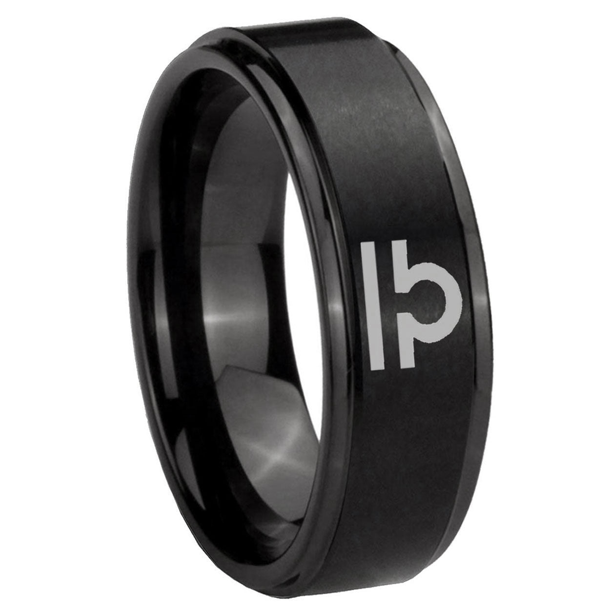 8mm Libra Horoscope Step Edges Brush Black Tungsten Bands