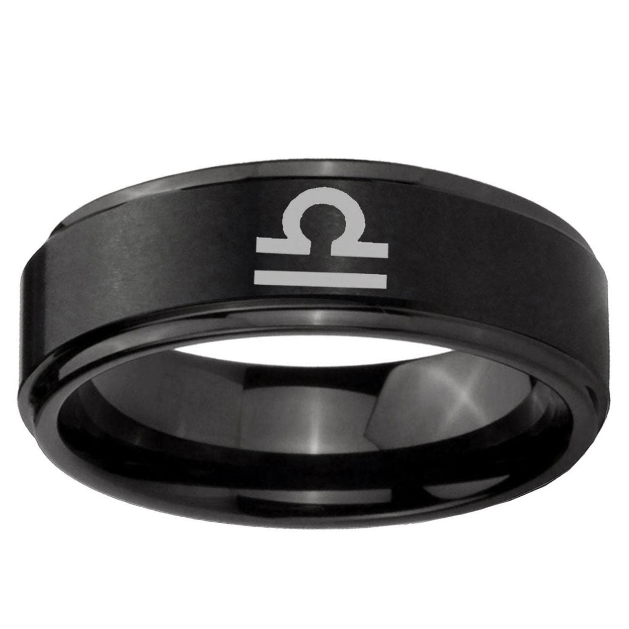 5mm Libra Horoscope Step Edges Brush Black Tungsten Bands
