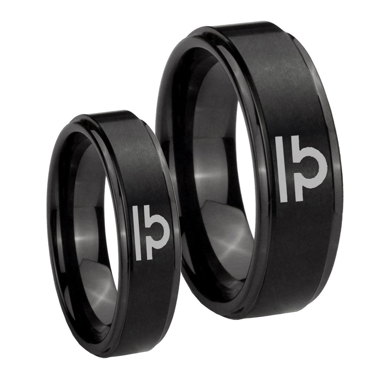 Libra Horoscope Step Edges Brush Black Tungsten Couple Wedding Bands