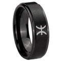 8mm Pisces Zodiac Step Edges Brush Black Tungsten Ring