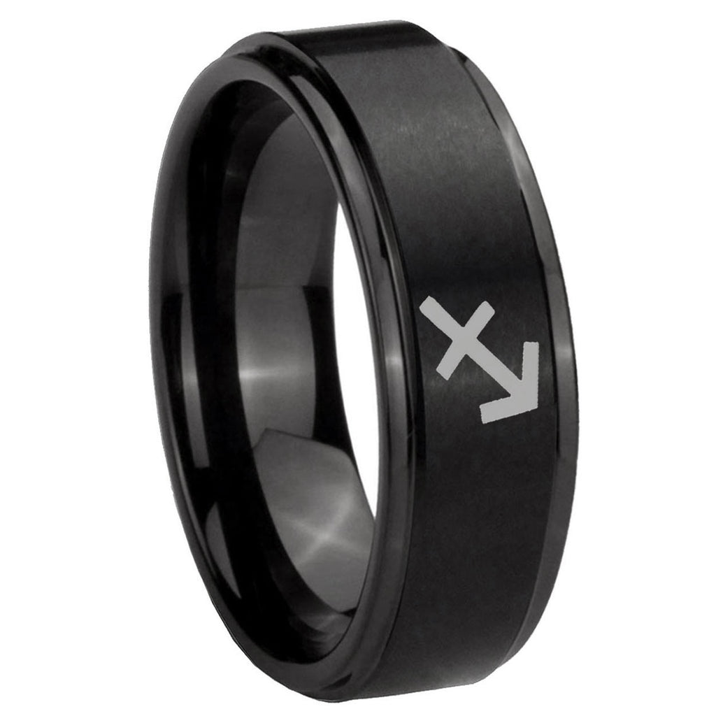 10mm Sagittarius Zodiac Step Edges Brush Black Tungsten Men's Engagement Band