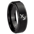10mm Sagittarius Zodiac Step Edges Brush Black Tungsten Men's Engagement Band