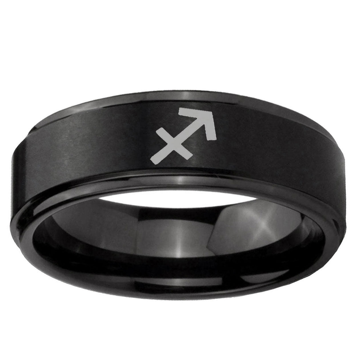5mm Sagittarius Zodiac Step Edges Brush Black Tungsten Ring