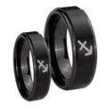 Sagittarius Zodiac Step Edges Brush Black Tungsten Couple Band Set