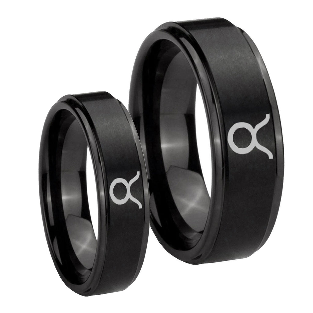Taurus Horoscope Step Edges Brush Black Tungsten Wedding Set Ring