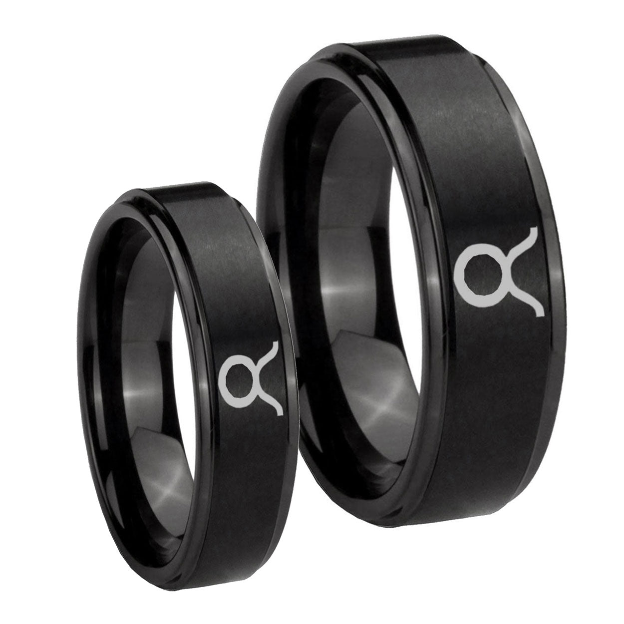Taurus Horoscope Step Edges Brush Black Tungsten Wedding Set Ring