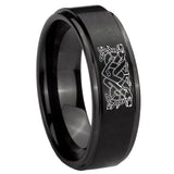 10mm Celtic Dog Step Edges Brush Black Tungsten Men's Promise Rings