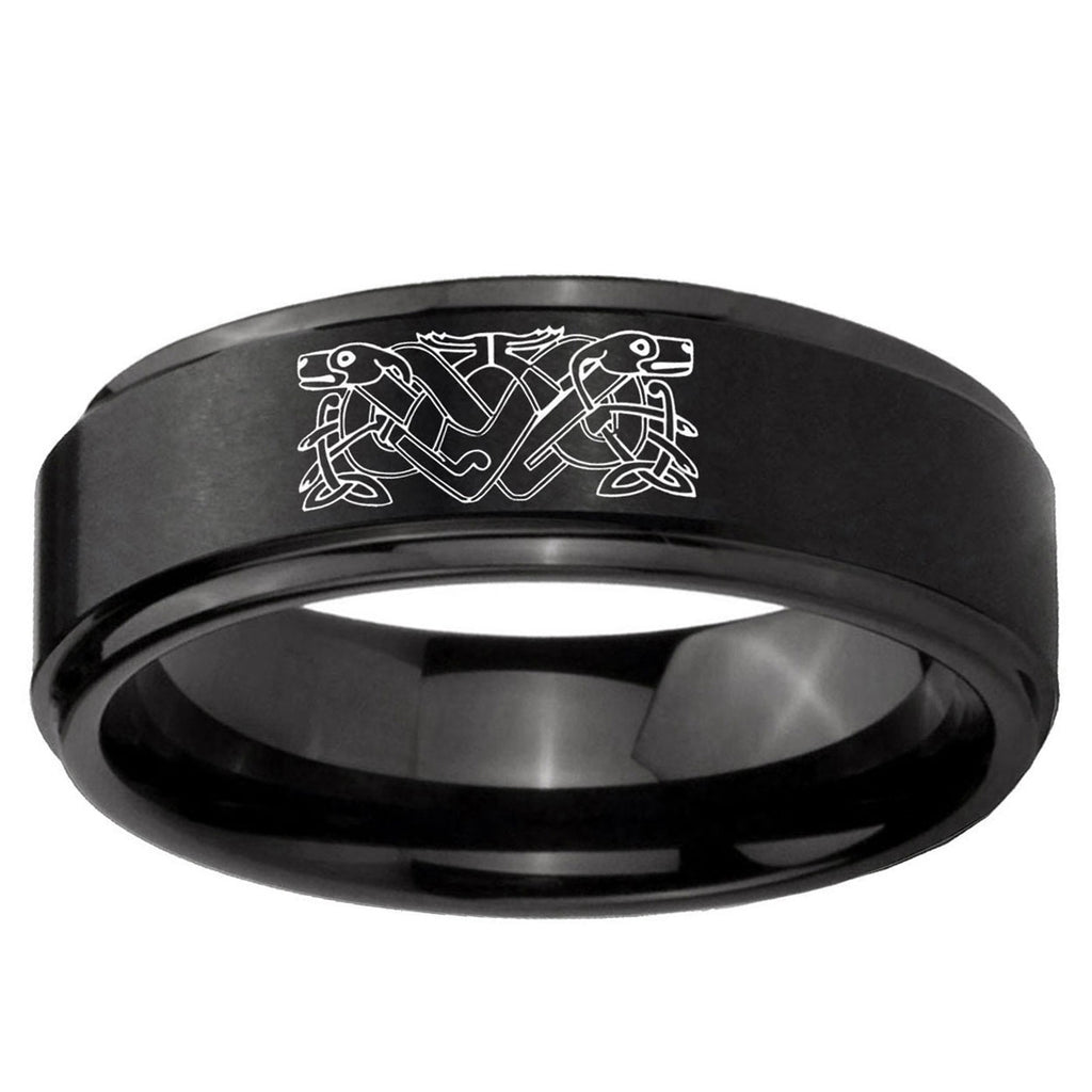5mm Celtic Dog Step Edges Brush Black Tungsten Bands Ring