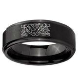 5, 8mm Celtic Dog Step Edge Brush Black Tungsten Ring