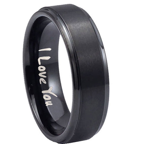 8mm-I-Love-You-Step-Edges-Brush-Black-Tungsten-Carbide-Men's-Wedding-Ring