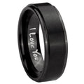 8mm I Love You Step Edges Brush Black Tungsten Mens Ring