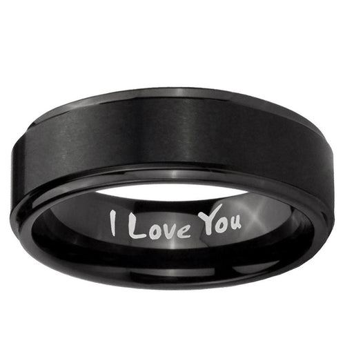 10mm I Love You Step Edge Brush BlackTungsten Ring