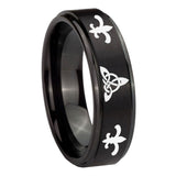 10mm-Celtic-Triangle-Fleur-De-Lis-Step-Edges-Brush-Black-Tungsten-Engraved-Ring