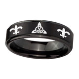 8mm-Celtic-Triangle-Fleur-De-Lis-Step-Edges-Brush-Black-Tungsten-Promise-Ring