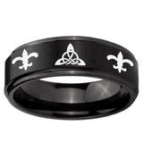 5, 8mm Celtic Triangle Fleur-De-Lis Step Edge Brush Black Tungsten Promise Ring