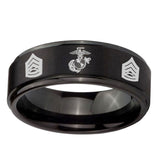 10mm-Marine-Army-Sergeant-Step-Edges-Brush-Black-Tungsten-Carbide-Mens-Ring