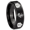 10mm Marine Army Sergeant Step Edges Brush Black Tungsten Carbide Mens Ring