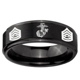 5, 8mm Marine Army Sergeant Step Edge Brush Black Tungsten Carbide Mens Bands Ring