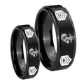 Marine Army Sergeant Step Edges Brush Black Tungsten Couple Band Set