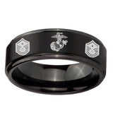 8mm-Marine-Chief-Master-Sergeant--Step-Edges-Brush-Black-Tungsten-Men's-Bands-Ring
