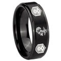 10mm Marine Chief Master Sergeant Step Edges Brush Black Tungsten Carbide Men's Ring