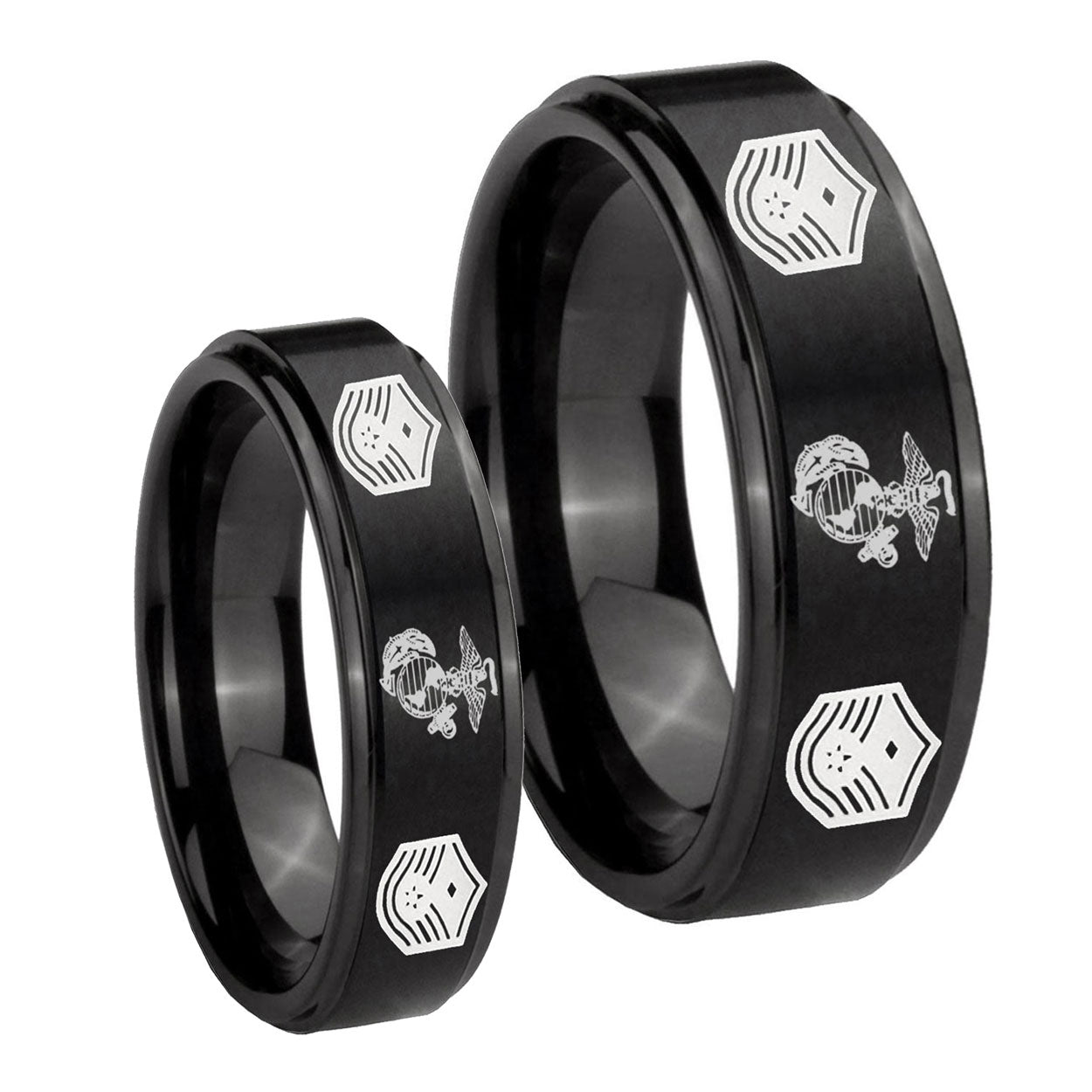 Marine Chief Master Sergeant Step Edges Brush Black Tungsten His and Hers