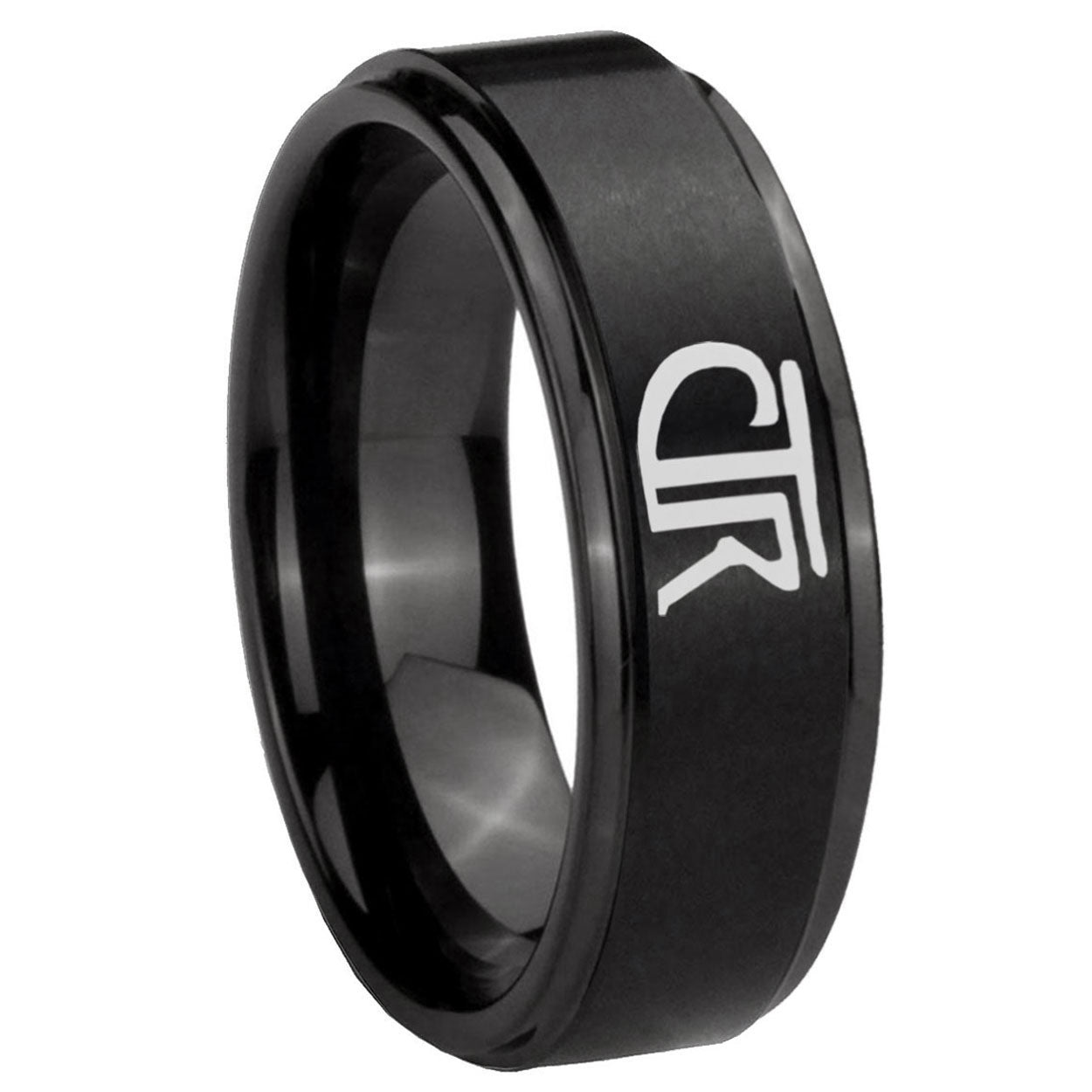10mm CTR Step Edges Brush Black Tungsten Carbide Personalized Ring