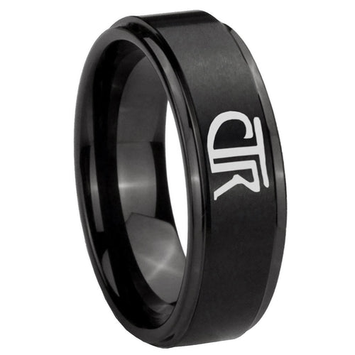 10mm CTR Step Edges Brush Black Tungsten Carbide Personalized Ring