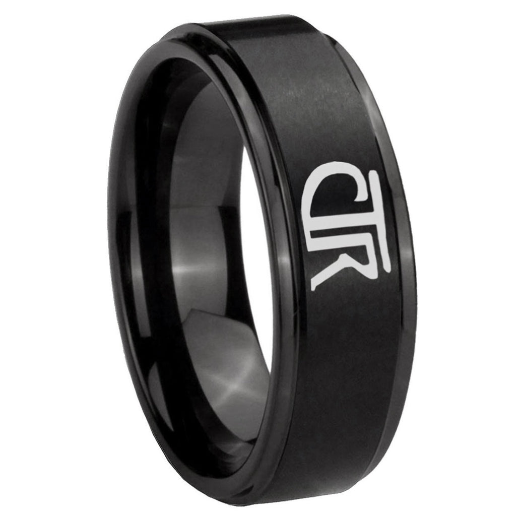8mm CTR Step Edges Brush Black Tungsten Mens Wedding Band