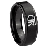 8mm CTR Step Edges Brush Black Tungsten Carbide Mens Wedding Band