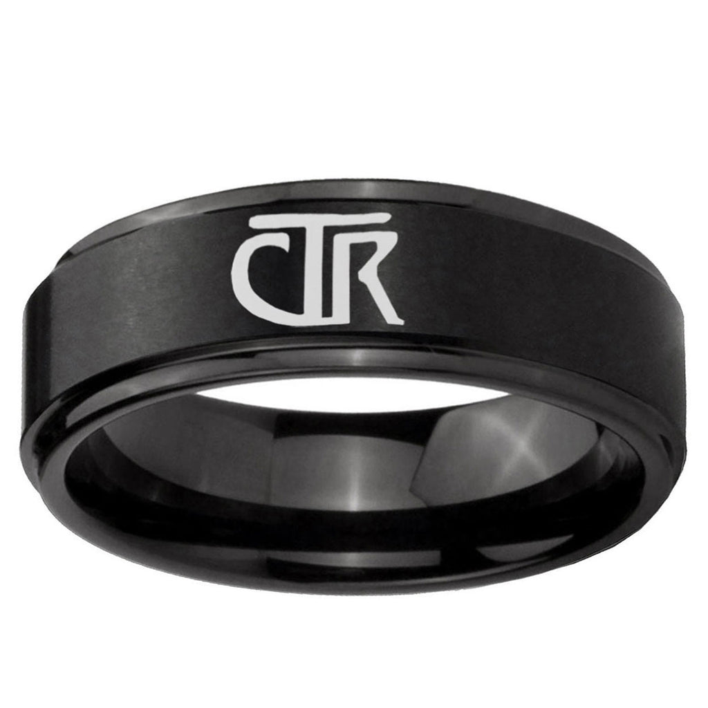 5mm CTR Step Edges Brush Black Tungsten Mens Wedding Band