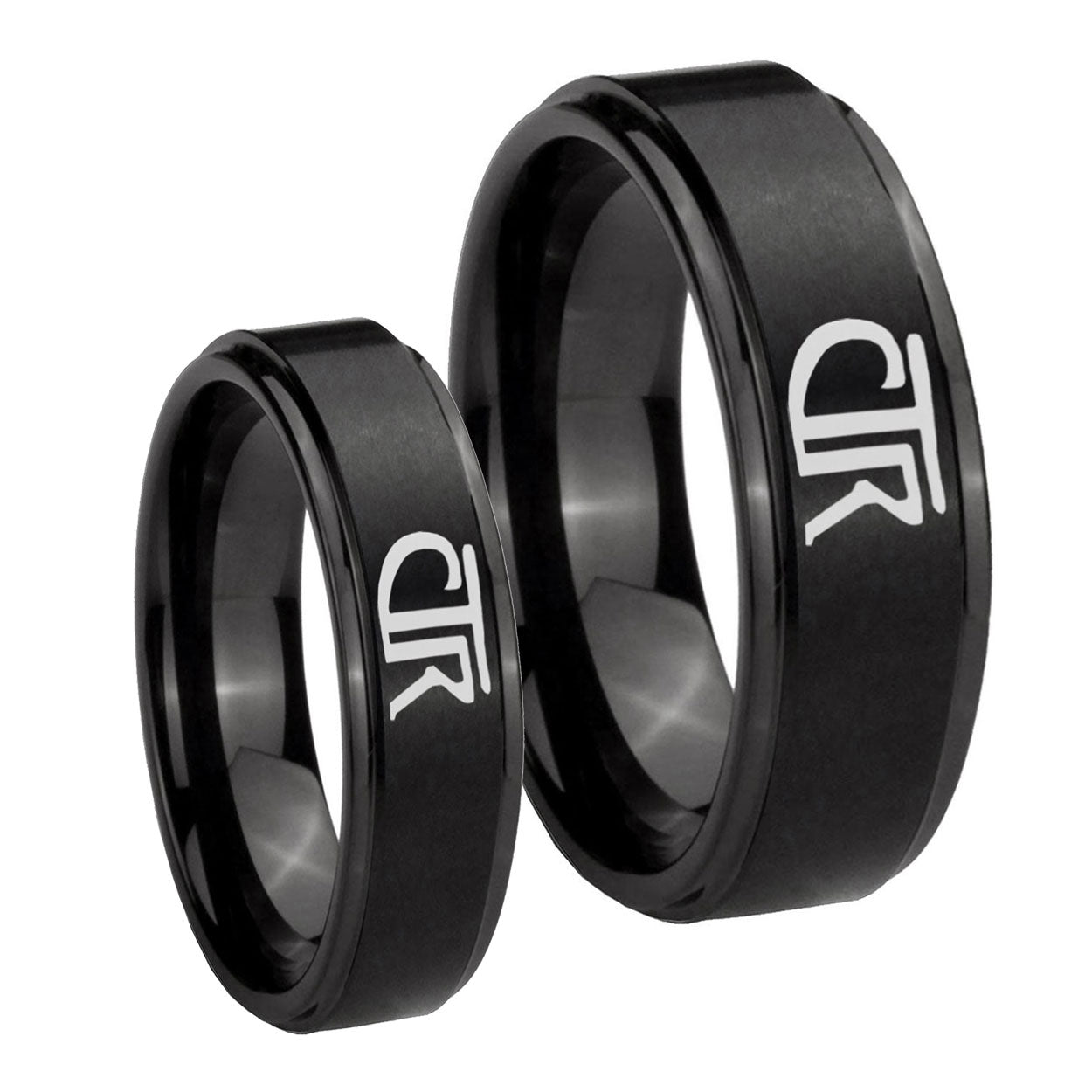 CTR Step Edges Brush Black Tungsten Wedding Set Ring