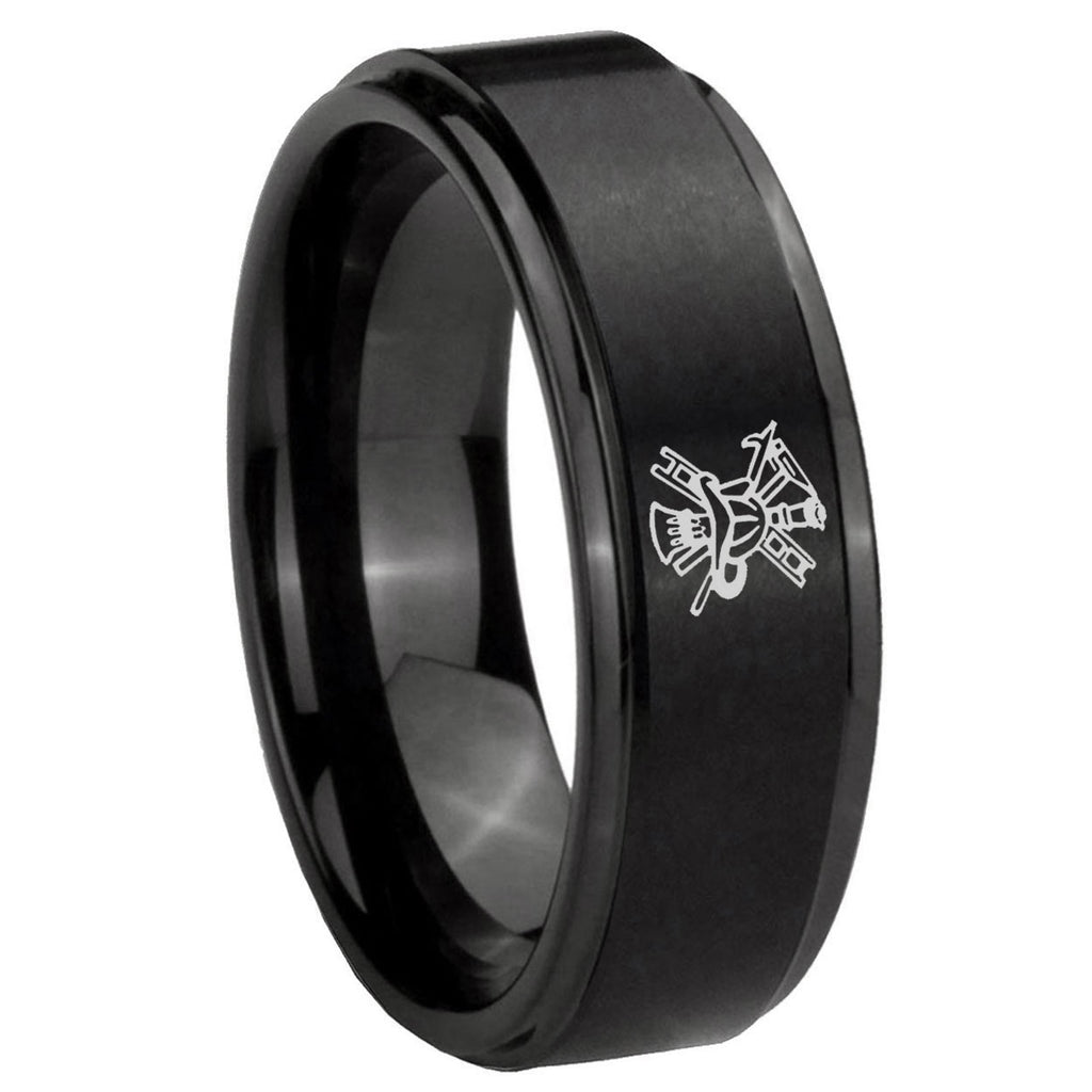 8mm Fireman Step Edges Brush Black Tungsten Promised Ring