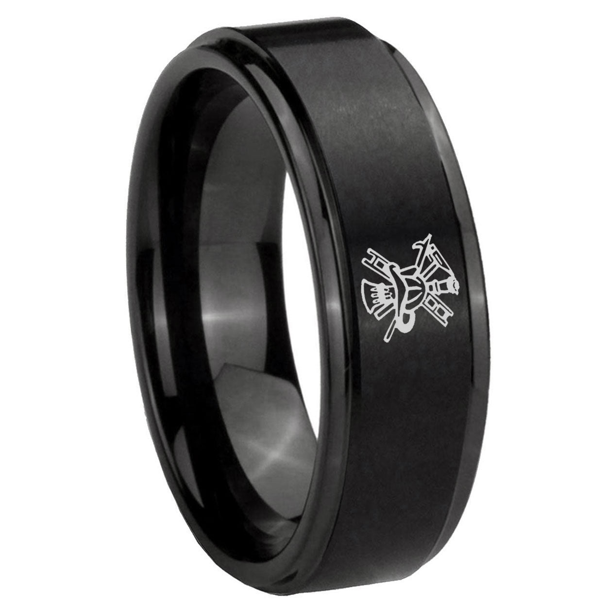8mm Fireman Step Edges Brush Black Tungsten Promised Ring