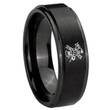 10mm Fireman Step Edges Brush Black Tungsten Carbide Mens Anniversary Ring