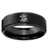 10mm Fireman Step Edge Brush Black Tungsten Ring