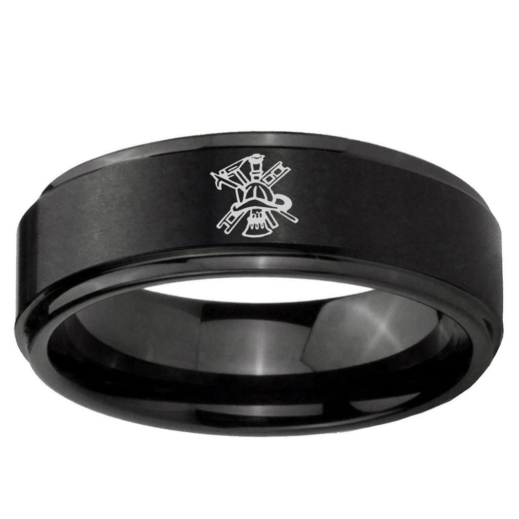 5mm Fireman Step Edges Brush Black Tungsten Promised Ring