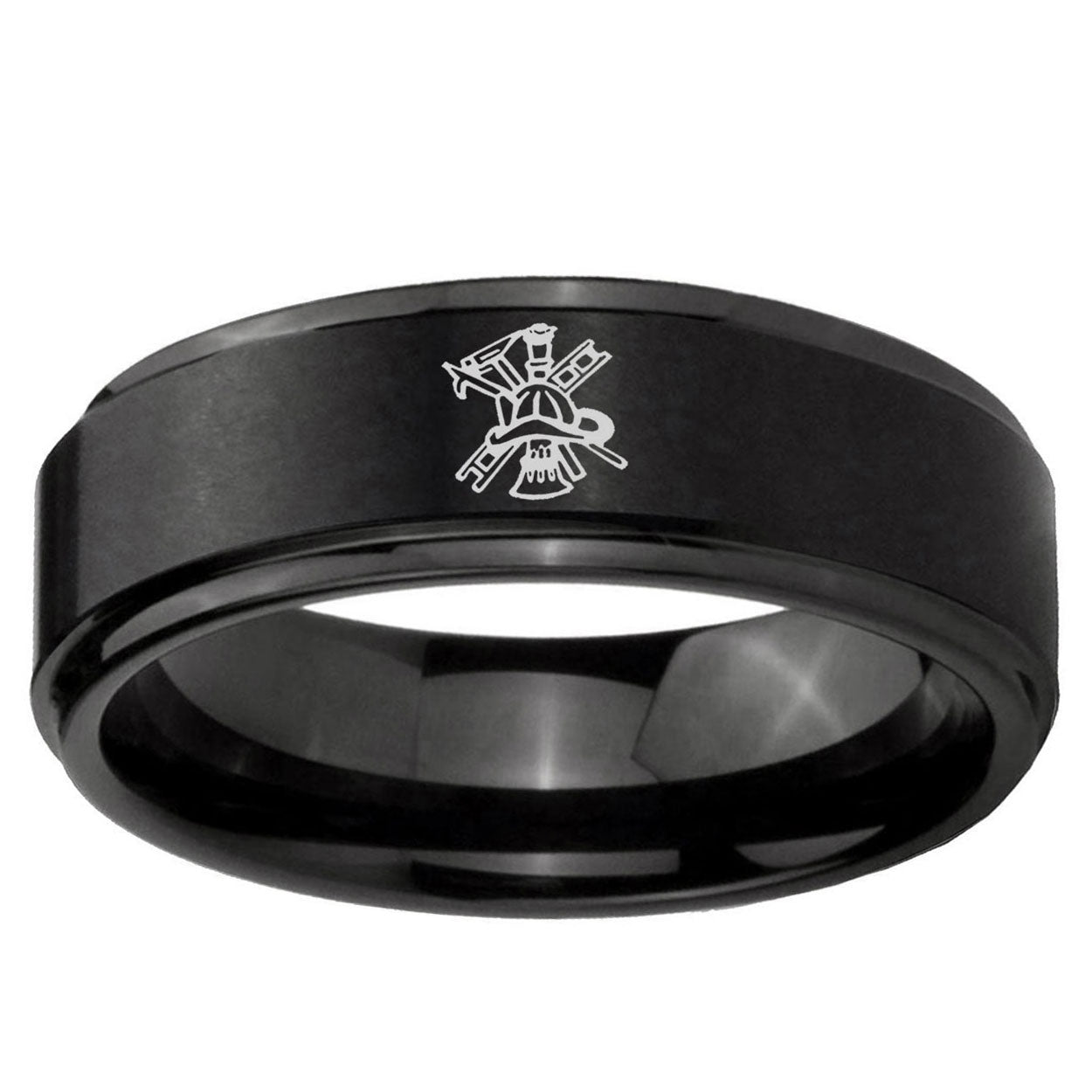 5mm Fireman Step Edges Brush Black Tungsten Promised Ring