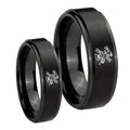 Fireman Step Edges Brush Black Tungsten Promise Ring Set