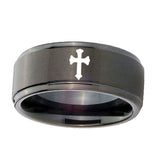 8mm-Flat-Christian-Cross-Step-Edges-Brush-Black-Tungsten-Wedding-Band-Ring