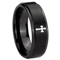10mm Flat Christian Cross Step Edges Brush Black Tungsten Engagement Ring