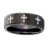 10mm-Multiple-Christian-Cross-Step-Edges-Brush-Black-Tungsten-Engraved-Ring