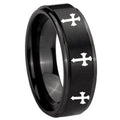 10mm Multiple Christian Cross Step Edges Brush Black Tungsten Engraved Ring