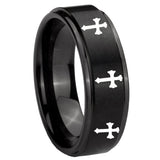 8mm Multiple Christian Cross Step Edges Brush Black Tungsten Wedding Bands Ring