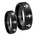 Multiple Christian Cross Step Edges Brush Black Tungsten Bridal Set Rings