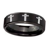 10mm-Multiple-Christian-Cross-Step-Edges-Brush-Black-Tungsten-Men's-Band-Ring