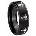 10mm Multiple Christian Cross Step Edges Brush Black Tungsten Men's Band Ring