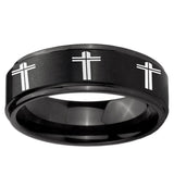 5, 8mm Multiple Christian Cross Step Edge Brush Black Tungsten Ring