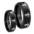 Multiple Christian Cross Step Edges Brush Black Tungsten His Hers Set Rings